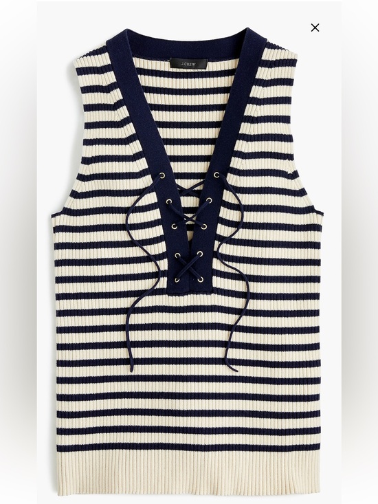 J. Crew Tops - J. Crew Ribbed Lace-Up Sweater Tank in Navy and Ecru Stripes